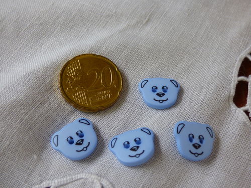 Lot de 4 boutons  tête ourson bleu